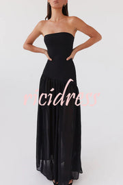 Eden Patchwork Semi-sheer Chiffon Strapless Maxi Dress