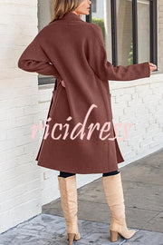 Solid Color Long-sleeved Casual Loose Pocket Mid-length Cardigan