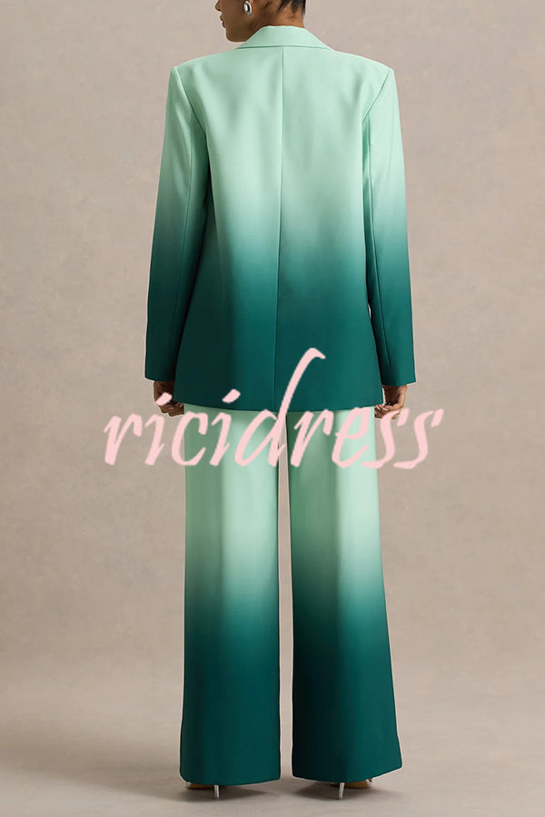 Enya Ombre Print Single Button Long Sleeve Lapel Loose Blazer