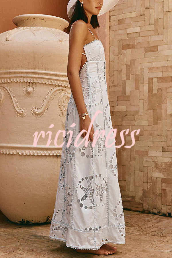 Simona Embroidered Starfish Pattern Backless Tie-up Slip Maxi Dress