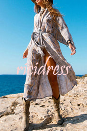 Ethnic or Boho Style African Print Belted Kimono Maxi Cover Up