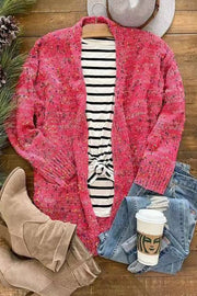Aminga Colorful Spotted Pocket Crochet Long Sleeved Cardigan