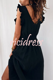 Solid Color Sleeveless V-Neck Casual Loose Maxi Dress