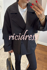 Modern Urban Dropped Shoulder Strap Button Detail Belted Lapel Loose Trench Coat