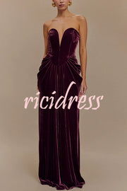 Paige Velvet Off Shoulder Side Pleated Hip Drape Maxi Dress
