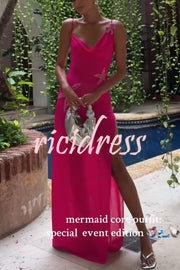 Mermaid Chiffon Starfish Sequin Asymmetric Neck Slit Maxi Dress