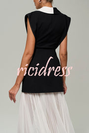 Modern Day Contrast Color Wide Sleeve Waisted Lapel Suit Vest