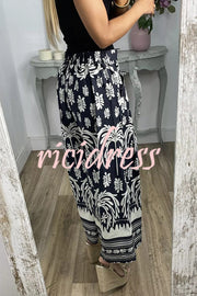 Unique Print Elastic Waist Loose Pocket Holiday Wide Leg Pants