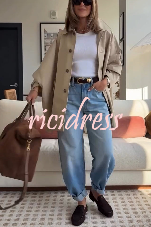 Timeless Fashion Button-breasted Wide Sleeve Pocket Twill A-line Jacket