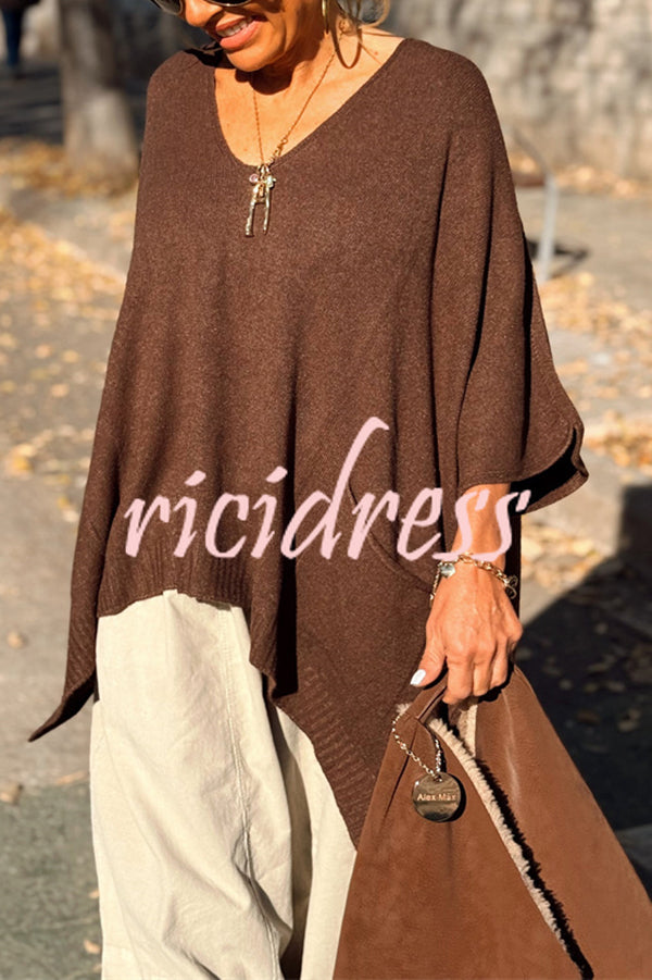 Fashion V-neck Loose Pocket Mid-length Knitted Sweater
