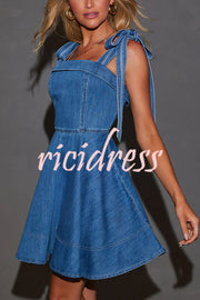 Stylish Lace-up Backless Stretch-fitting Denim Mini Dress