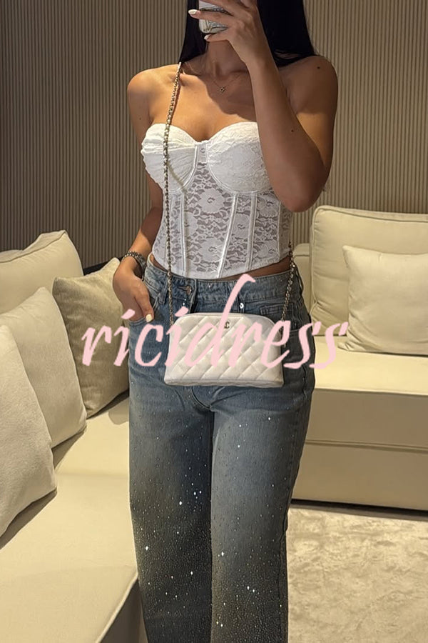 Fashion Star Rhinestone High Rise Casual Pocket Straight Loose Jeans