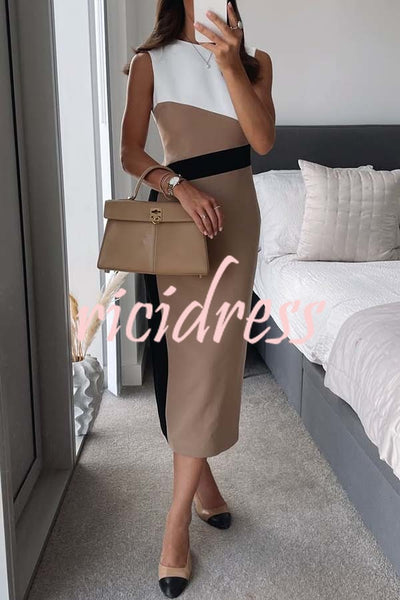 Workwear Day Colourblock Tailored Pencil Slit Stretch Midi Dress