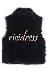 Stylish Collared Sleeveless Short Faux Fur Vest