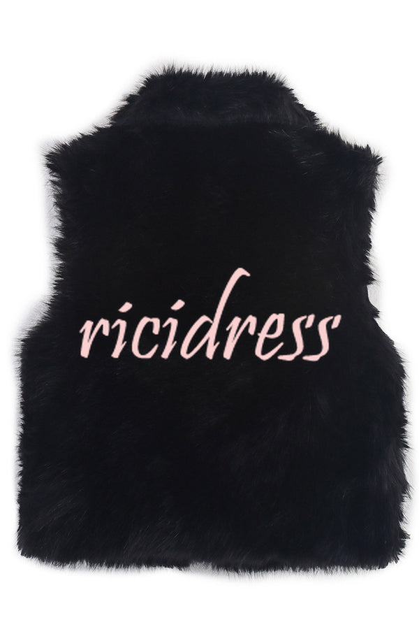 Stylish Collared Sleeveless Short Faux Fur Vest