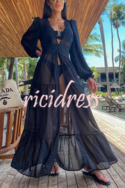 Fashionable Beach Semi-transparent Waist Cover-up Maxi Dress