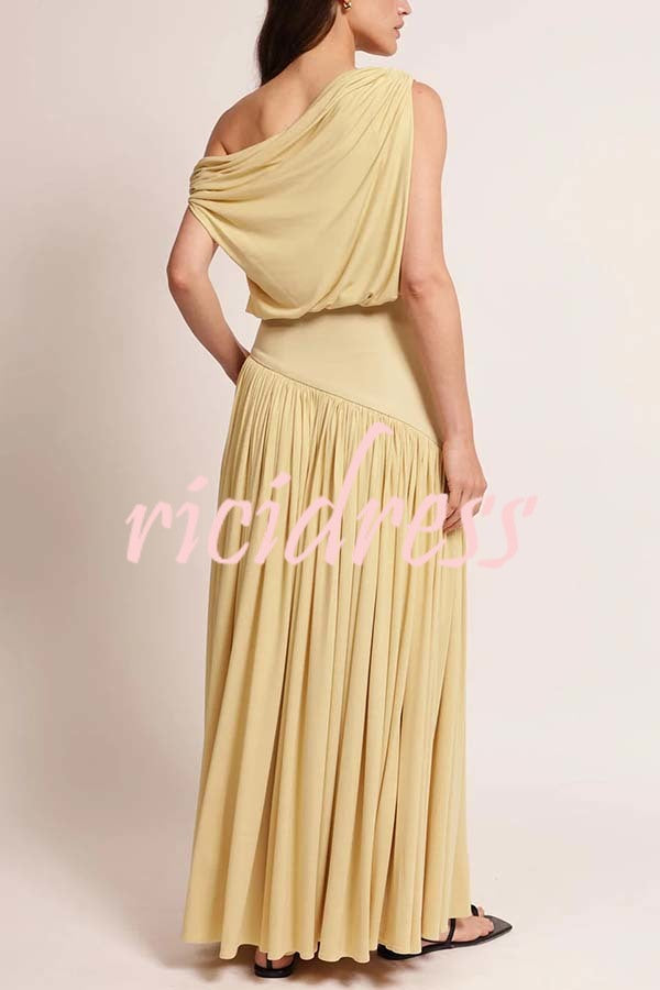 Gwen Soft Knit Fabric Off Shoulder Ruched Detail Drape Maxi Dress