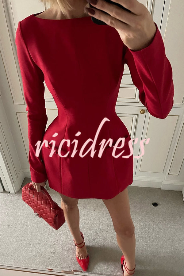 Budding Elegance Bow Detail Boat Neck Long Sleeve Mini Dress