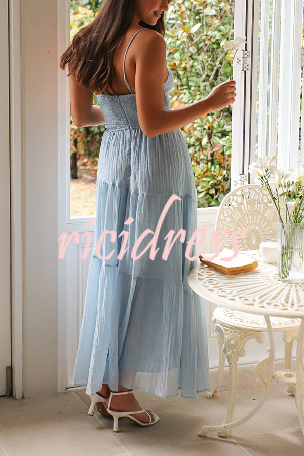 Solid Color Sleeveless Suspender Pleated Back Maxi Dress