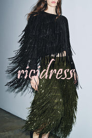 Party Crasher Layered Sequined Tassels Long Sleeve Loose Jacket