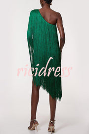 Fashion One-shoulder Slim-fit Elegant Tassel Mini Dress