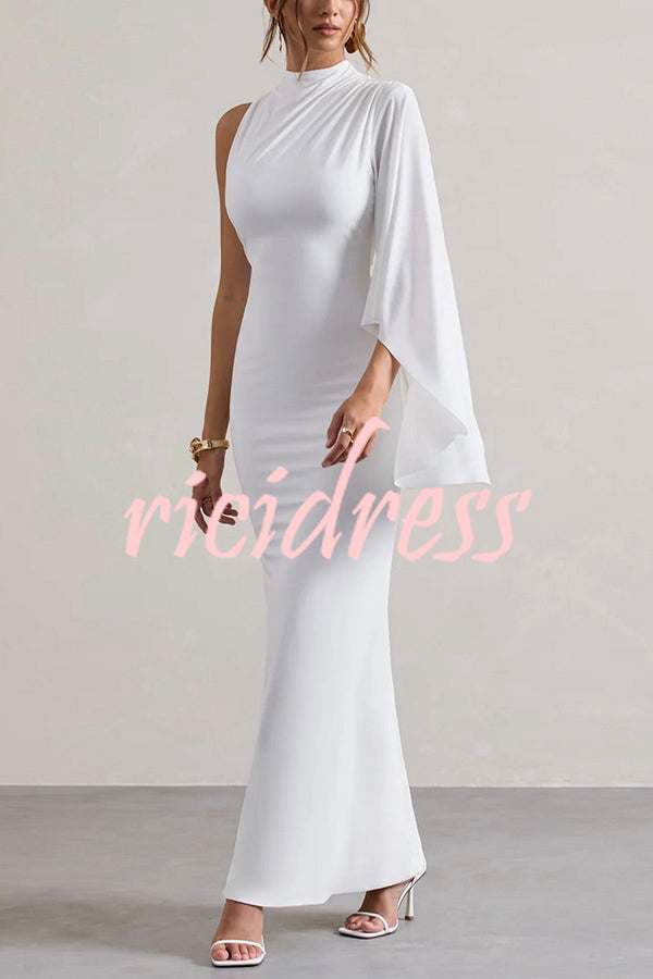 Ready When You Are High Neck One Ruffle Sleeve Maxi Dress