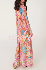 Painter's Garden Boho Floral Print  Elastic Waist Pocketed Wide Leg Pants