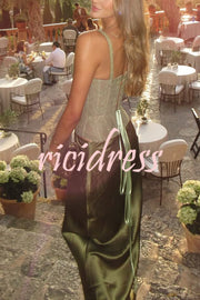 In A Fairytale Lace Satin Mid Rise Drape Maxi Skirt