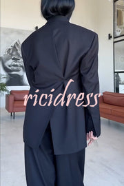 Urban Charm Shoulder Pads Asymmetrical Back Button Lapel Oversized Blazer