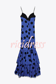Eliora Mesh Polka Dot Print Gathered Bust Layered Fishtail Hem Maxi Dress