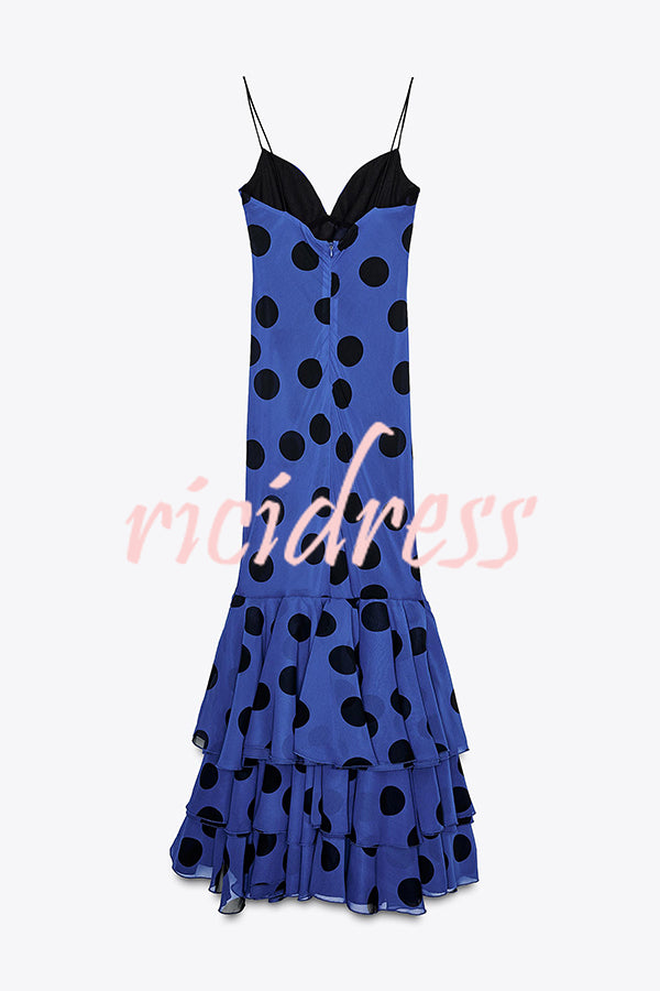 Eliora Mesh Polka Dot Print Gathered Bust Layered Fishtail Hem Maxi Dress