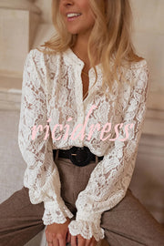 Fashionable Lace Long-sleeved Casual Button-down Shirt