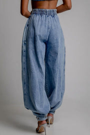 Fashion High Waist Vintage Zipper Cuffed Loose Jeans