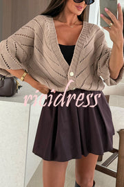 Fashion Hollow Knitted V-neck Button Loose Cardigan