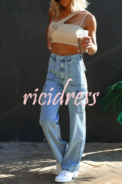 Cordova Denim High Waisted Wide Leg Cargo Jeans