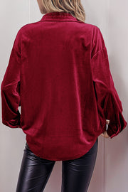 Solid Color Velvet Casual Lapel Pocket Loose Shirt