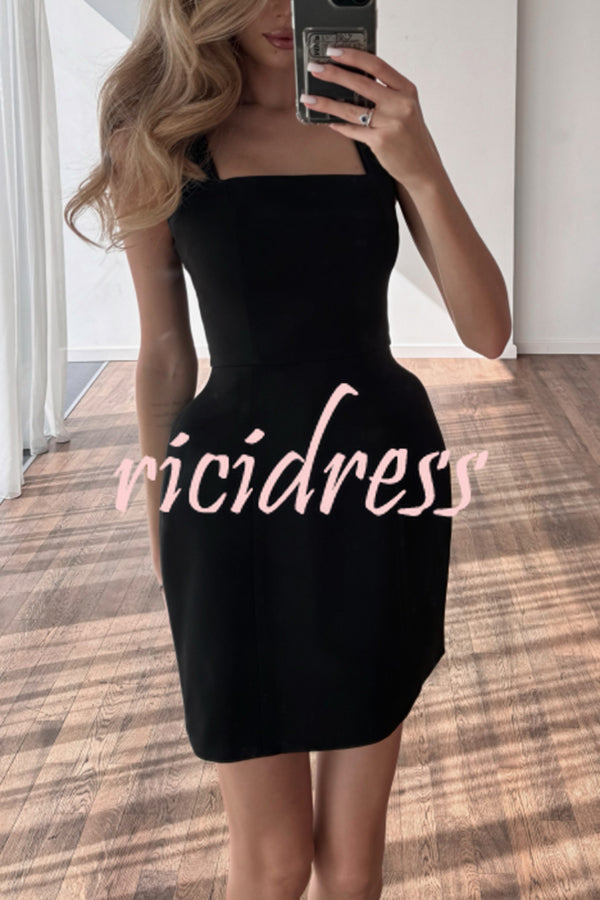 Solid Color Shawl and Square Neck Sleeveless Fitted Mini Dress Two-piece Set