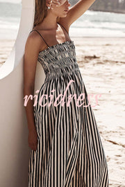 Mariela Stripe Smocked Bust Pocketed Slip Loose Maxi Dress