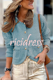 Solid Color V-neck Long-sleeved Loose Pocket Knit Cardigan