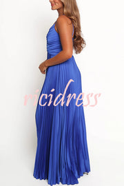 Catch The Light Satin Pleated V-neck Slip Maxi Dress