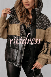 Stylish Denim Knit Long-sleeved Patchwork Hooded Pocket Thickened Jacket