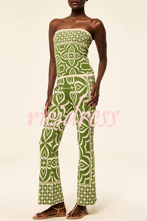 Orla Knit Mosaic Tile Print Bandeau and High Rise Stretch Flared Pants Set