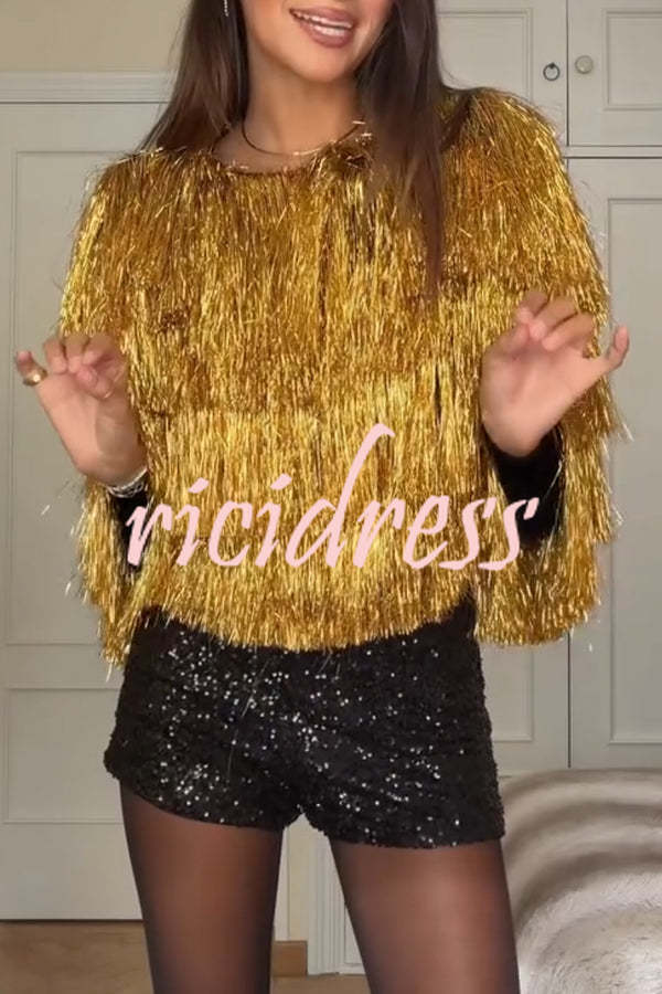Start The Party Gold Foil Tassels Long Sleeve Jacket