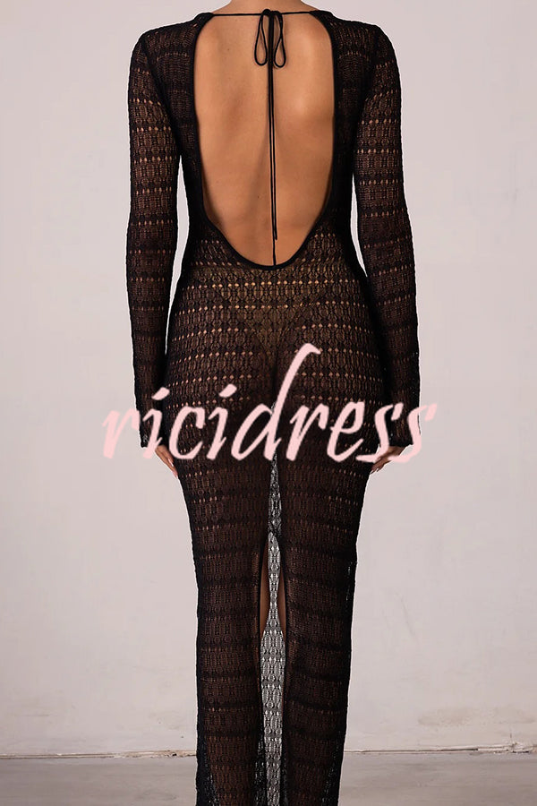 Sexy Backless Long-sleeved Knitted Slim-fit Maxi Dress