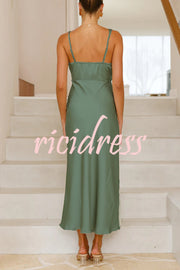Satin Solid Color Elegant Sling Waist Open Back Maxi Dress
