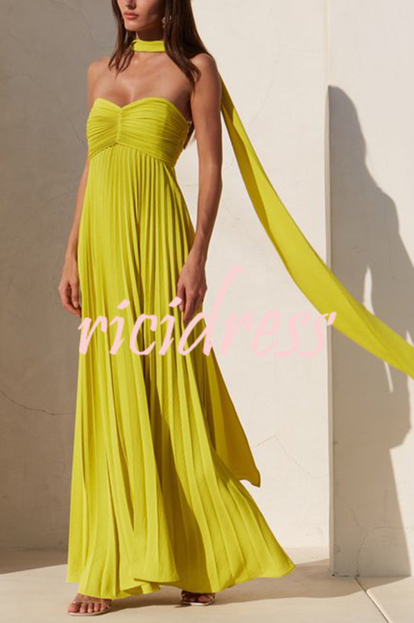 Exquisite Princess Pleated Off Shoulder with Scarf Party Maxi Dress