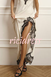 Elegant Splicing Lace Suspenders V-neck Sexy Slit Maxi Dress
