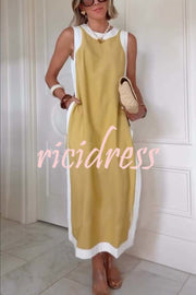 Ellie Contrast Color Sleeveless Midi Top and Elastic Waist Pocket Shorts Set