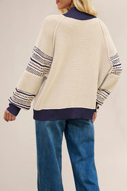 Stylish Color-blocked Loose Long-sleeved Knit Sweater