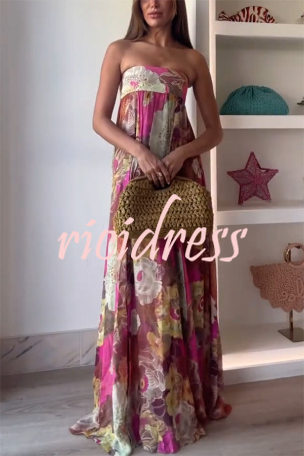 Shelia Ethnic Floral Print Off Shoulder A-line Maxi Dress